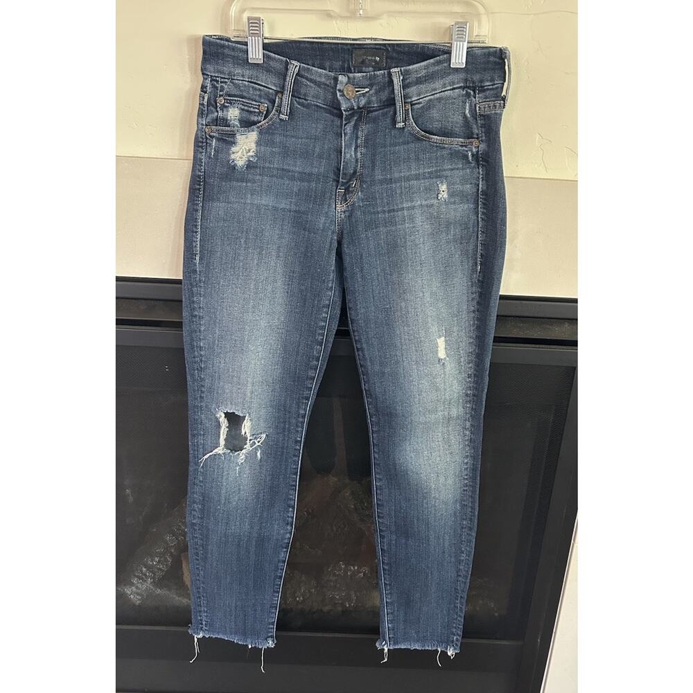 MOTHER The Looker Ankle Fray Alley Cat Distressed Stretch Jeans Womens 28 USA - Picture 14 of 14